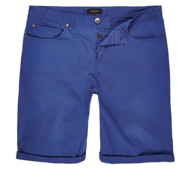 Bright blue slim fit chino shorts